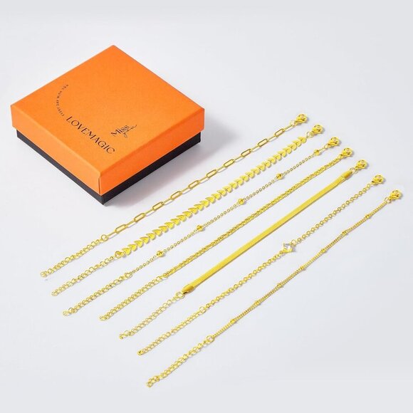 Gold Bracelets for Women Set 7 Styles Layering Hypoallergenic Waterproof - Picture 6 of 6